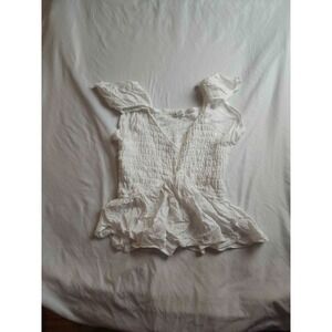 Jopra Blouse Top Womens Size XS White Smocked Flutter Sleeve Peplum Hem Cropped‎